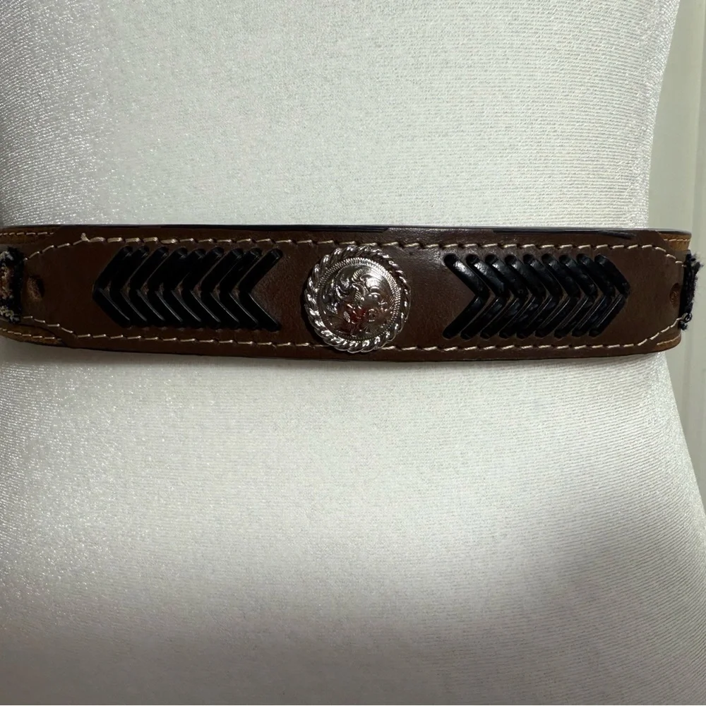 Nocona Belt Co. Kids Western Leather Concho Belt Brown Silver‎ Buckle Size 28